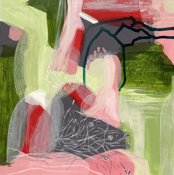 Abstract painting featured in pink & green exhibition