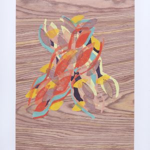 Coloured woodblock print on timber veneer